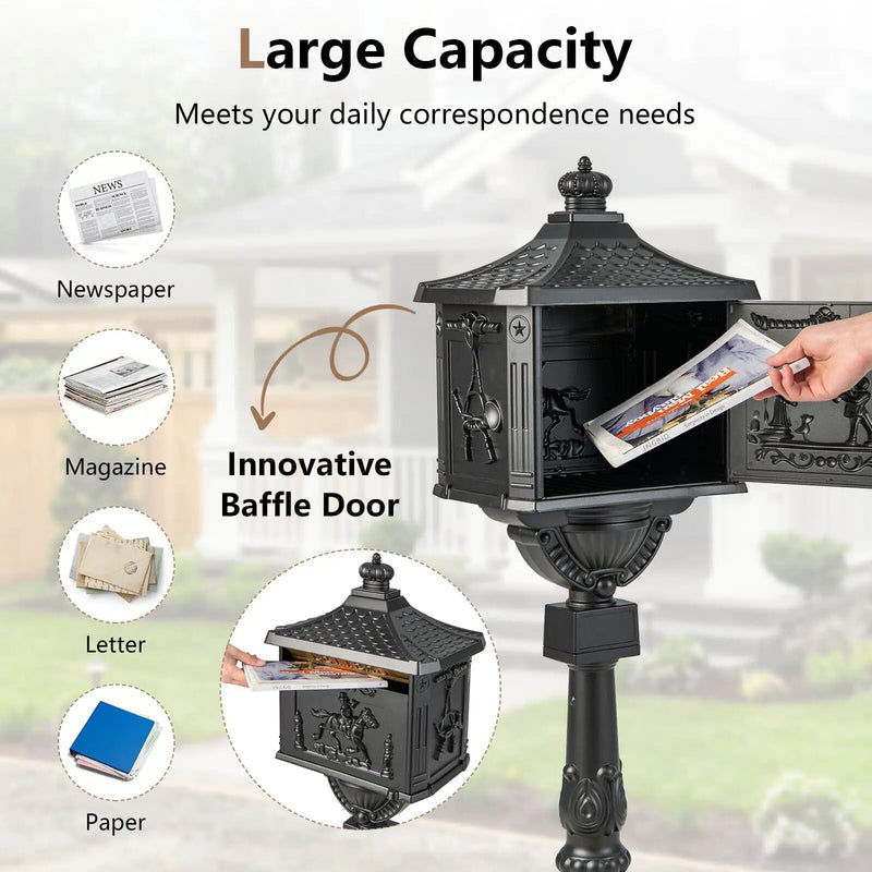 Retro Cast Aluminum Mailbox Security Postal Letter Box with Baffle Door by DirectDeals