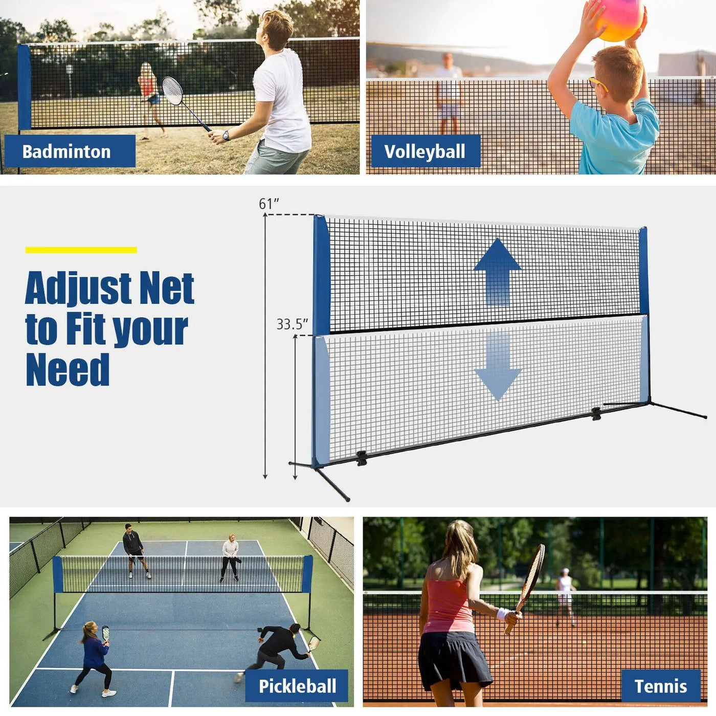 10/14 Feet Adjustable Badminton Net Stand with Portable Carry Bag by DirectDeals