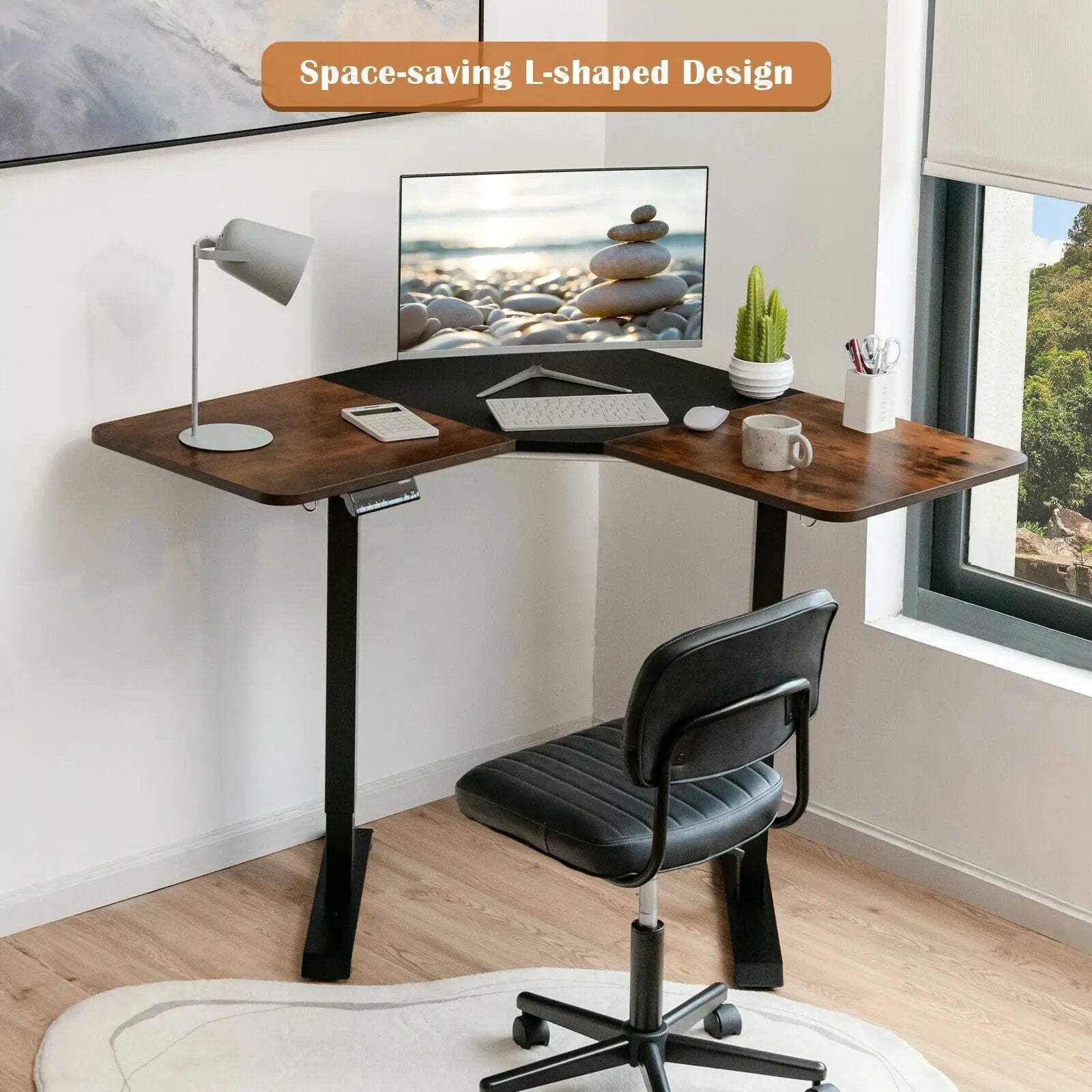 L-shaped Electric Standing Desk with 4 Memory Positions and LCD Display by DirectDeals