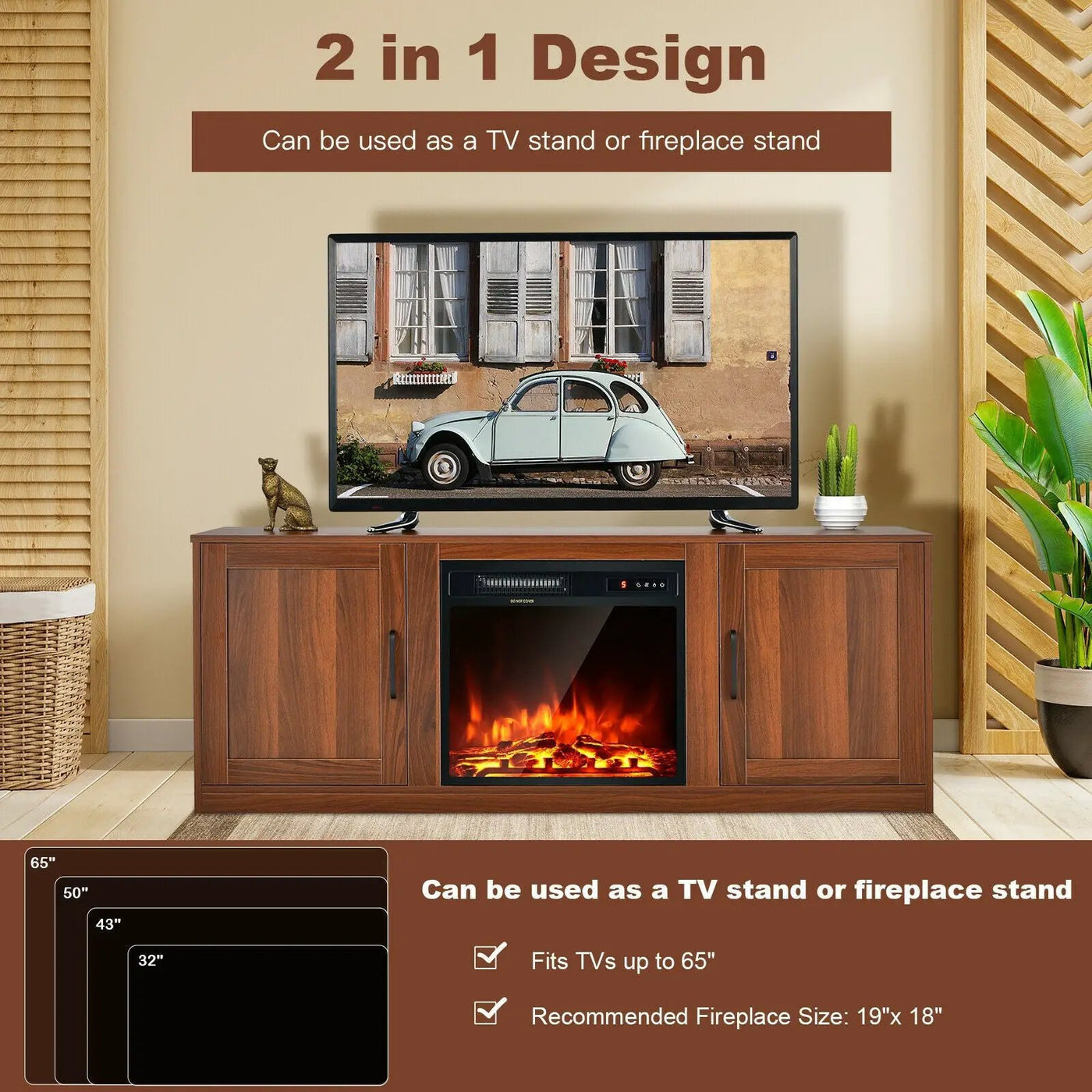 TV Stand with Double Barn Doors for TVs up to 65 Inch by DirectDeals