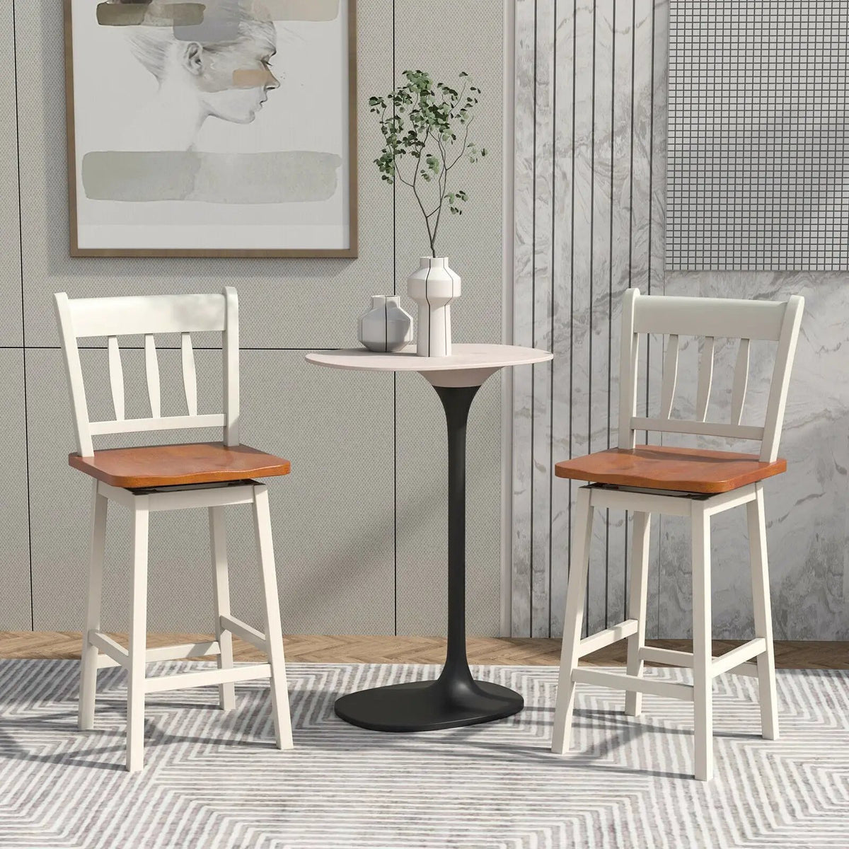 24.5 Inches Set of 2 Swivel Bar Stools with 360° Swiveling by DirectDeals