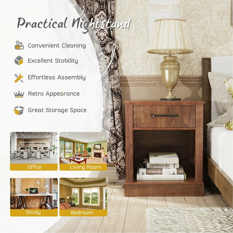 Compact Nightstand with Drawer and Shelf by DirectDeals