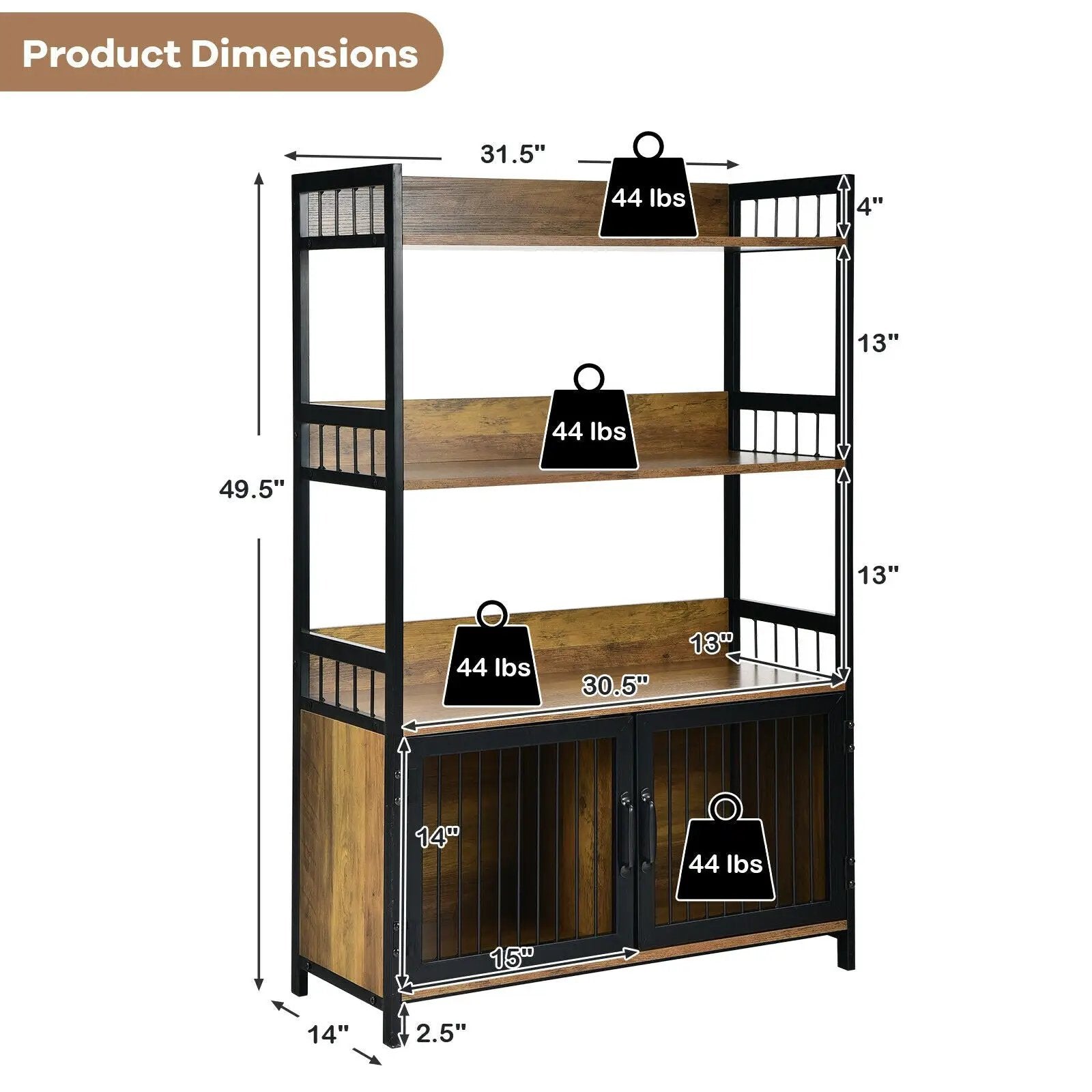 3-Tier Baker's Rack with Storage Cabinet-Rustic Brown by DirectDeals