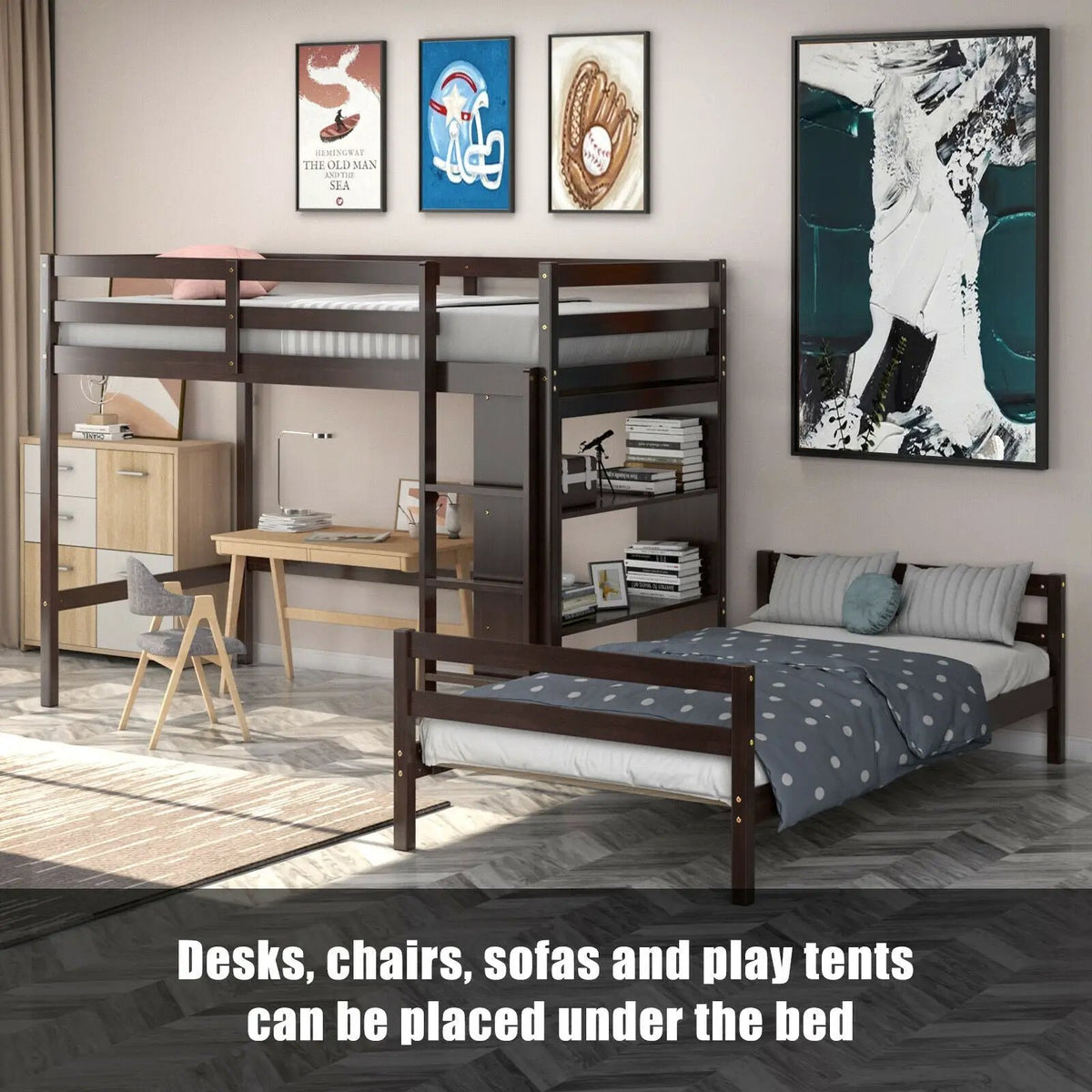 Twin Over Twin Loft Bunk Bed with Bookcase by DirectDeals