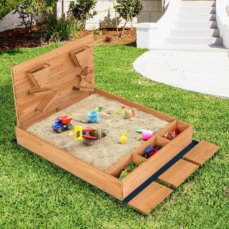 Kids Wooden Square Sandbox with Cover by DirectDeals
