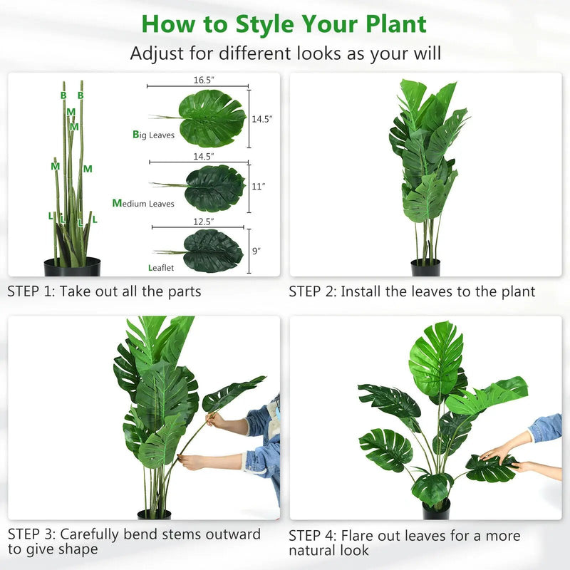 2 Pack Artificial Monstera Deliciosa Tree with 10 Leaves of Different Sizes by DirectDeals
