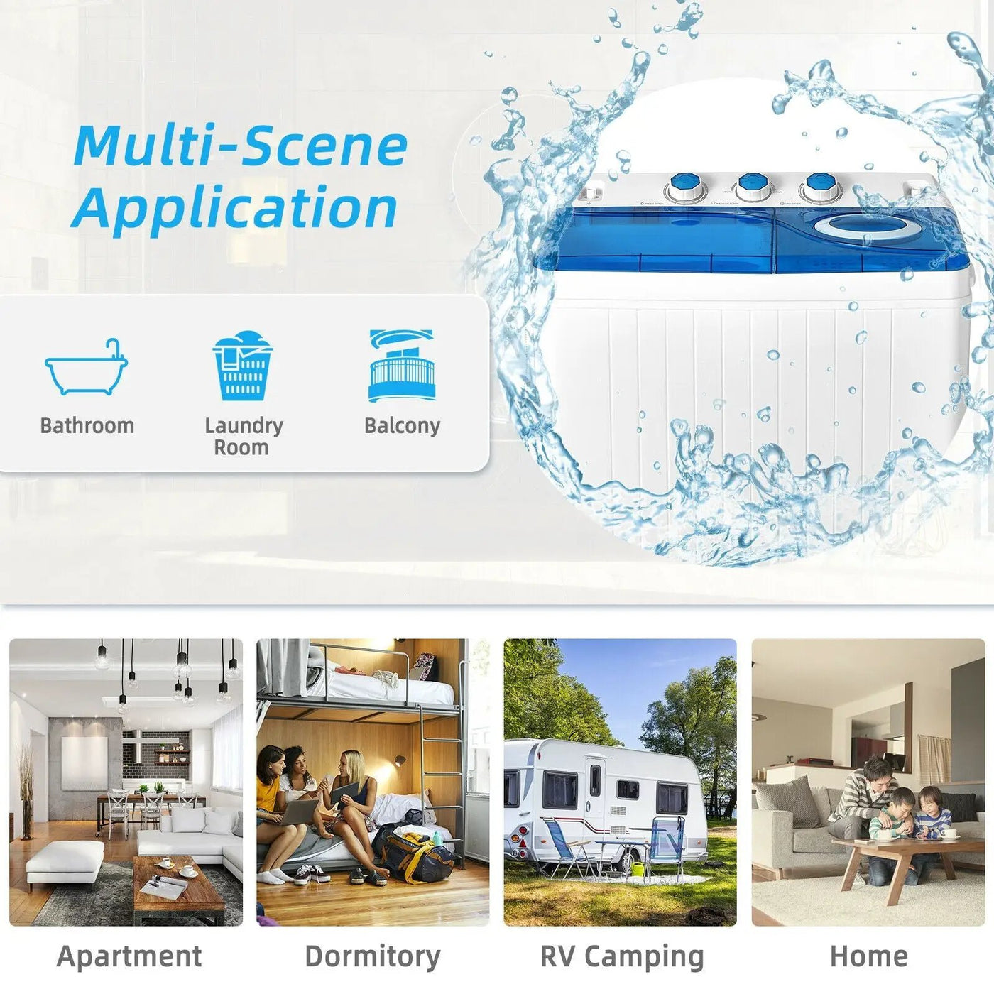 26 LBS Twin Tub Portable Washing Machine with Built-In Drain Pump-Gray by DirectDeals