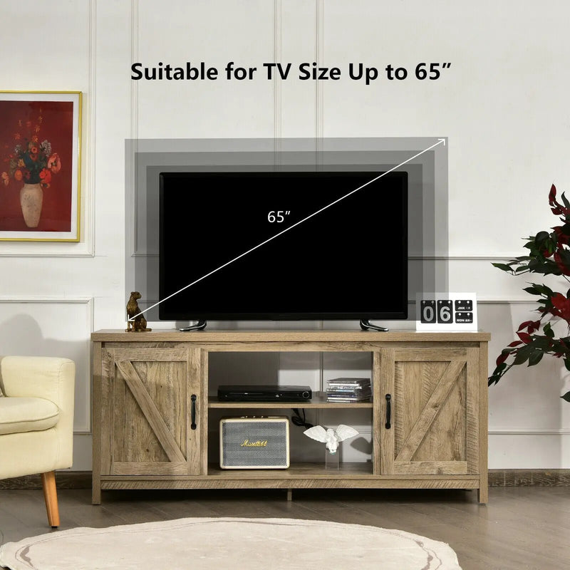 59 Inches TV Stand Media Console Center with Storage Cabinet-Natural by DirectDeals