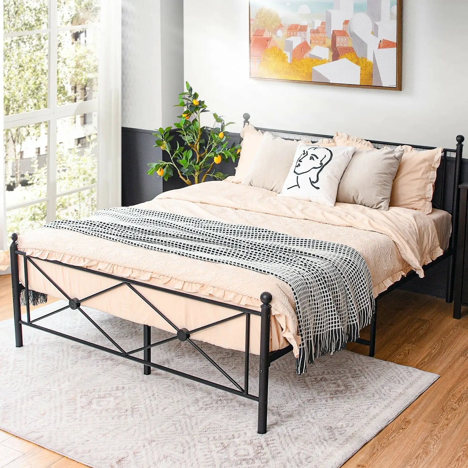 Full/Queen Size Metal Bed Frame Platform with Headboard by DirectDeals