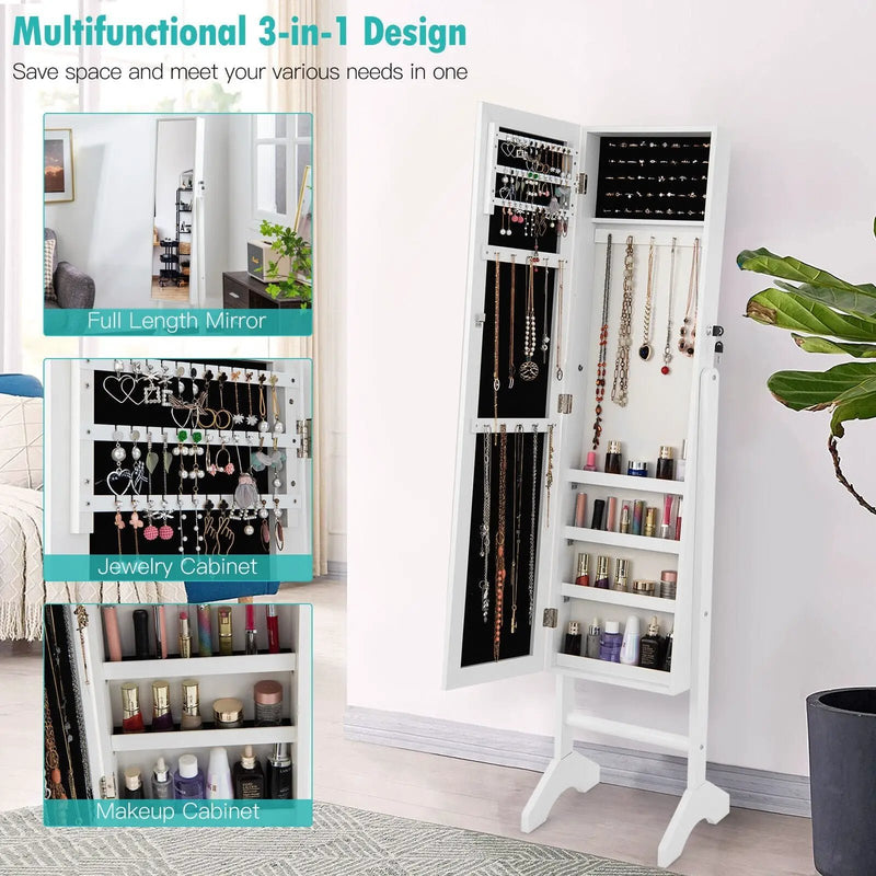 Free-Standing Jewelry Cabinet with Full-Length Mirror and Lockable Door by DirectDeals