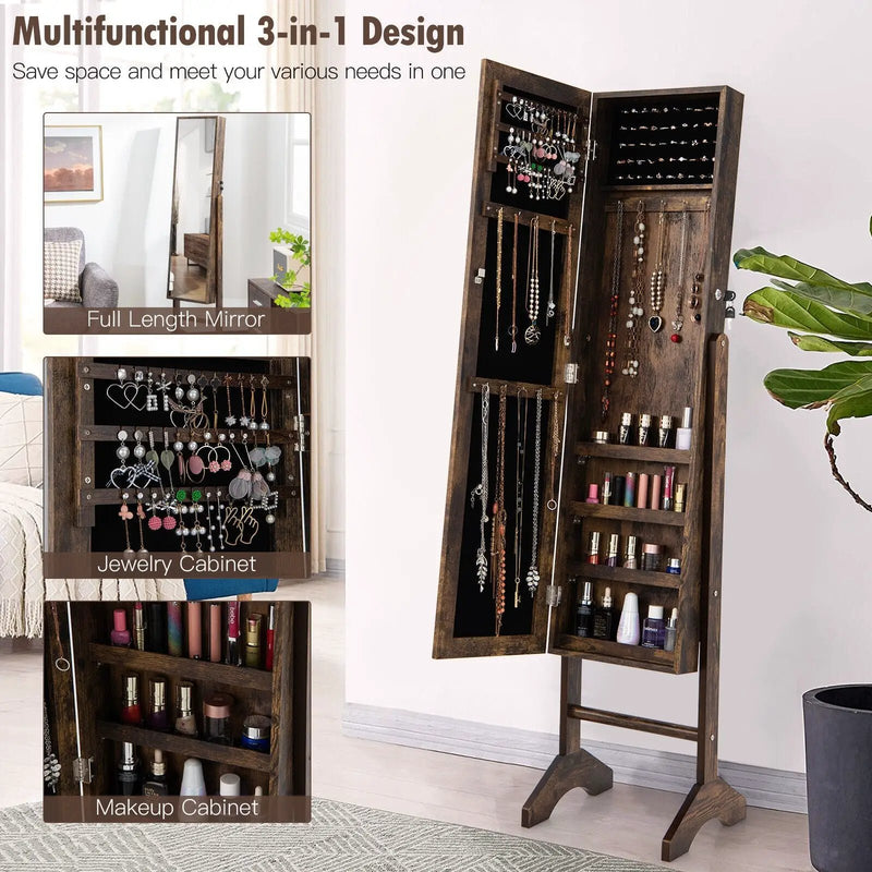 Free-Standing Jewelry Cabinet with Full-Length Mirror and Lockable Door by DirectDeals