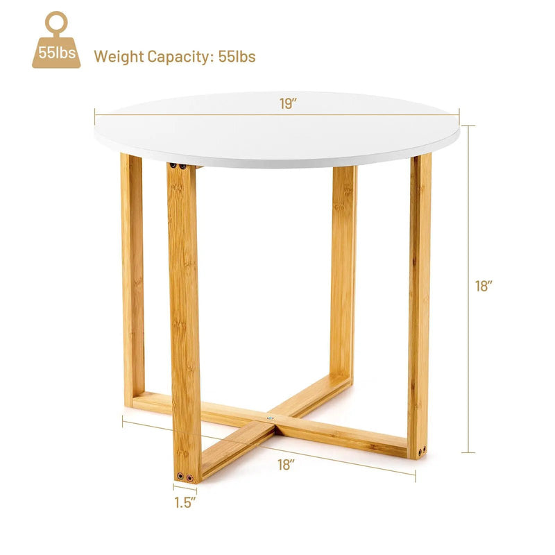 Multifunctional Round Side End Table with Bamboo Legs and X-Shaped Base by DirectDeals