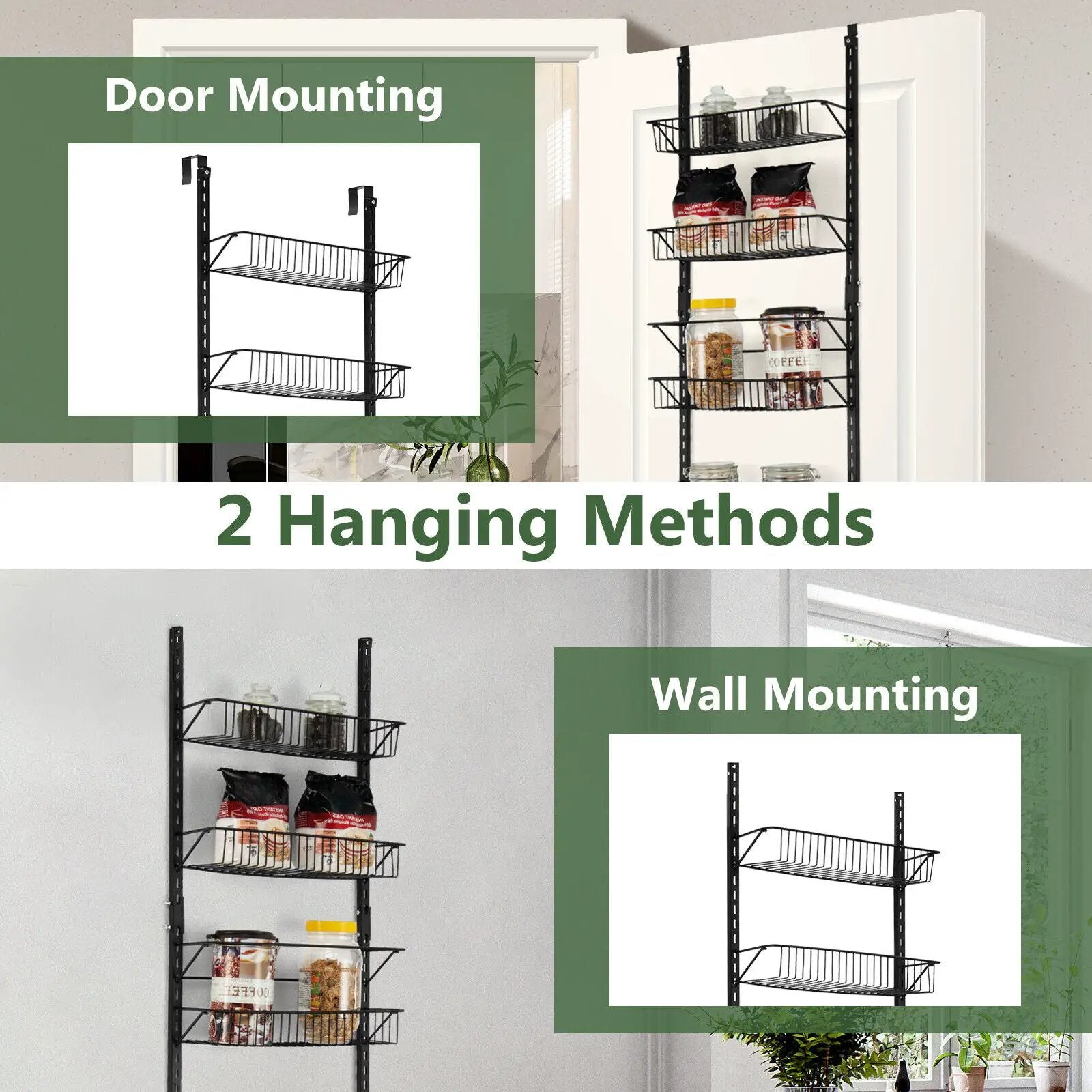 Over the Door Pantry Organizer Rack with Adjustable Door Hook and 6 Basket by DirectDeals