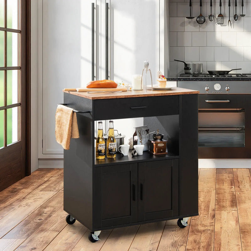 Rolling Kitchen Trolley with 3 Spice Racks Drawer and Open Shelf by DirectDeals