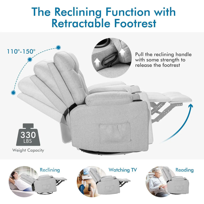 Massage Rocking Recliner Chair with Heat and Vibration-Gray by DirectDeals