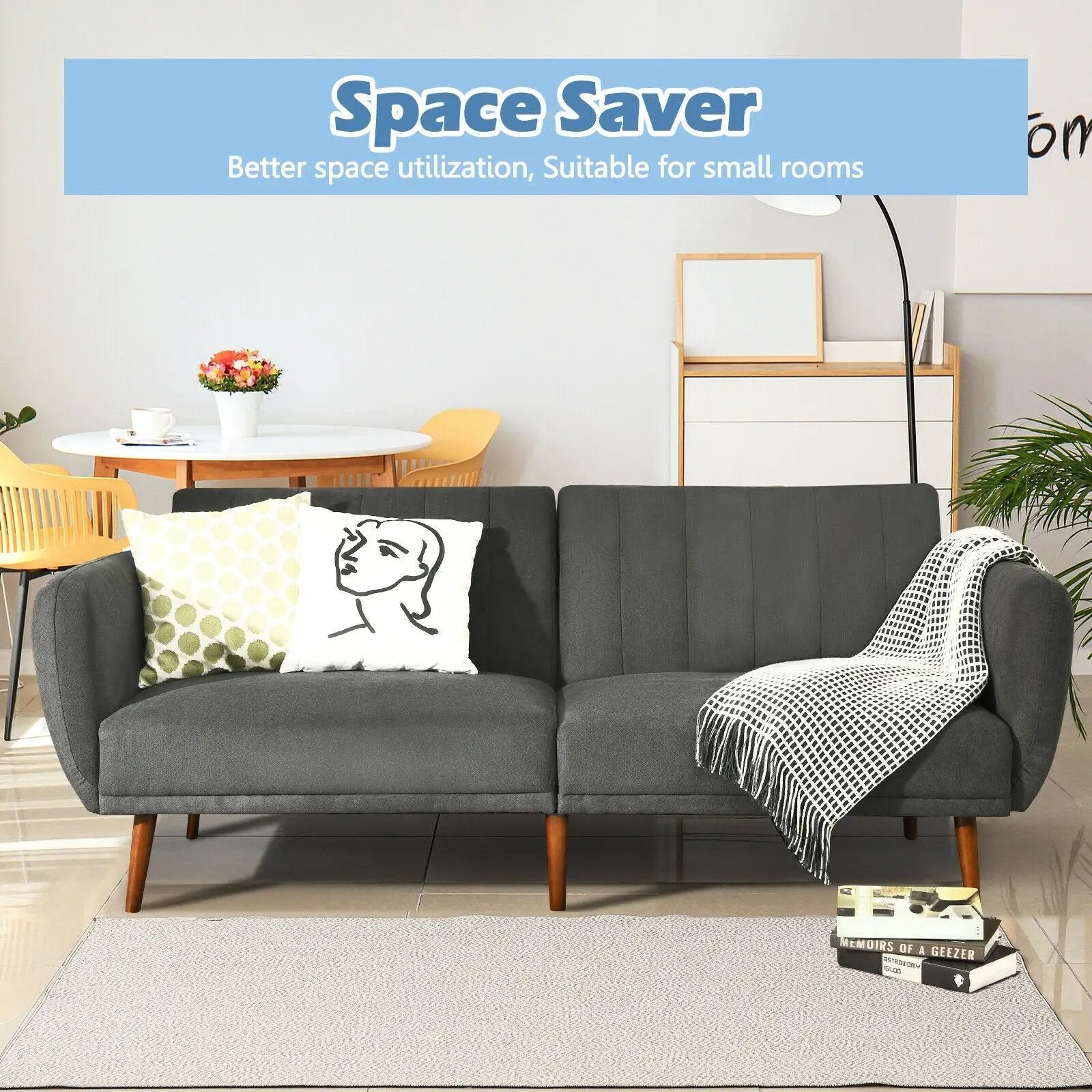 Convertible Futon Sofa Bed Adjustable Couch Sleeper with Wood Legs by DirectDeals