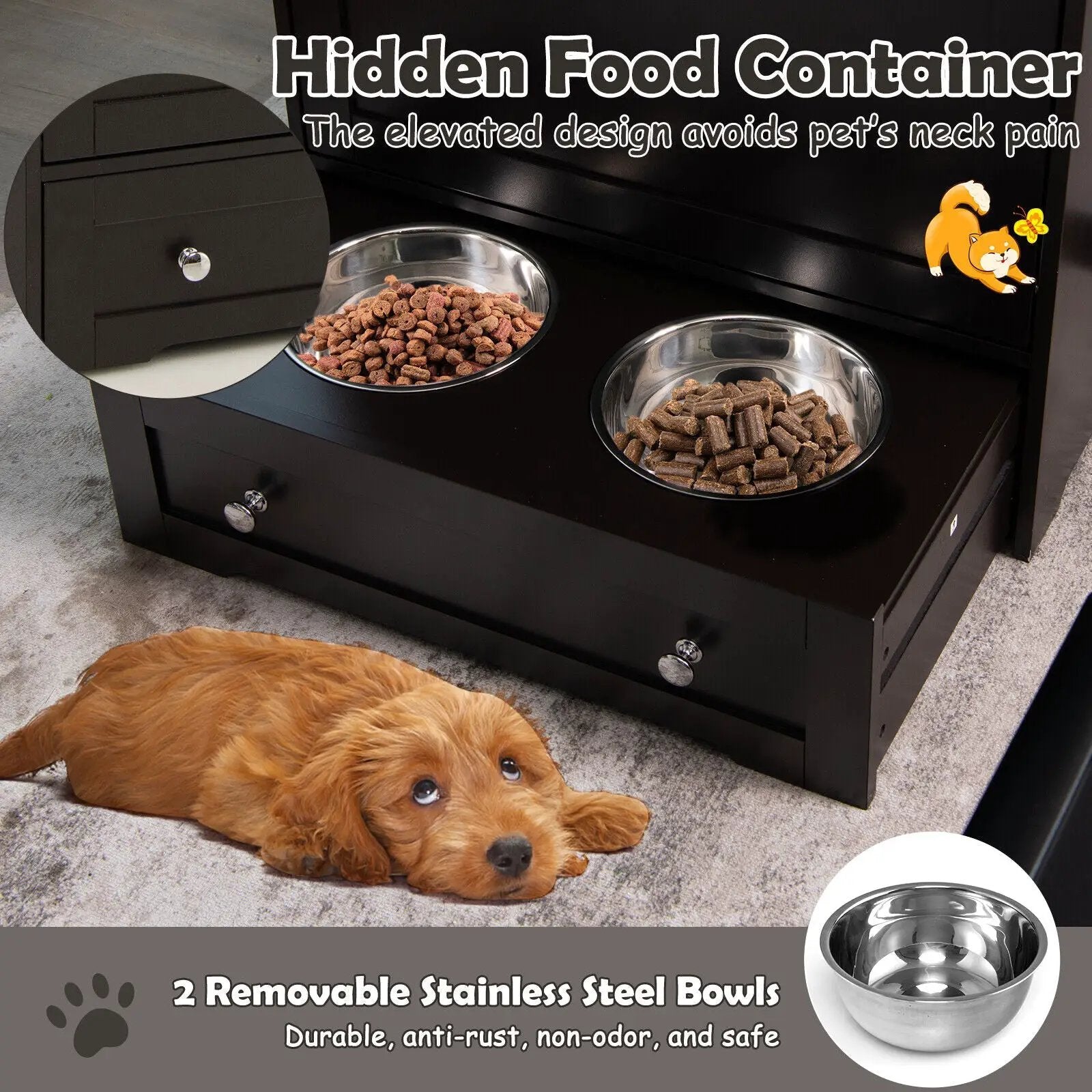 Pet Feeder Station with Stainless Steel Bowl by DirectDeals