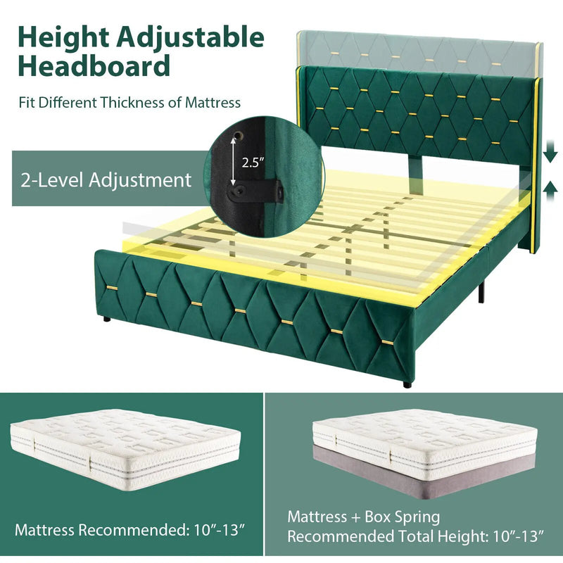 Queen/Full Size Upholstered Platform Bed Frame with Adjustable Headboard by DirectDeals