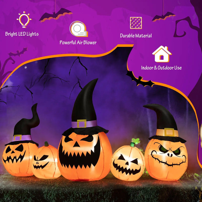 8 Feet Inflatable Pumpkin Family Waterproof Halloween Yard Decoration with LED Lights by DirectDeals