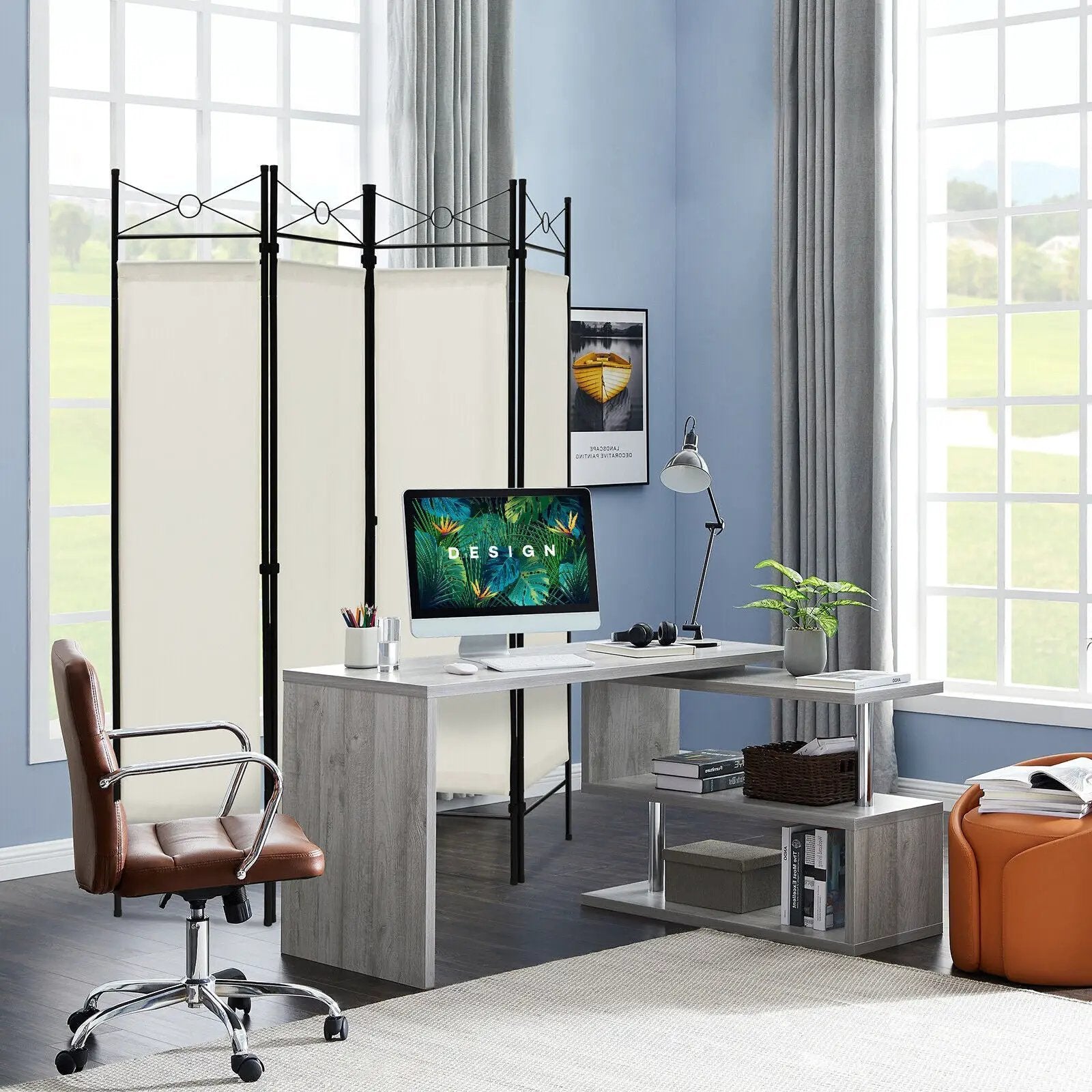 6 Feet 4-Panel Folding Freestanding Room Divider by DirectDeals