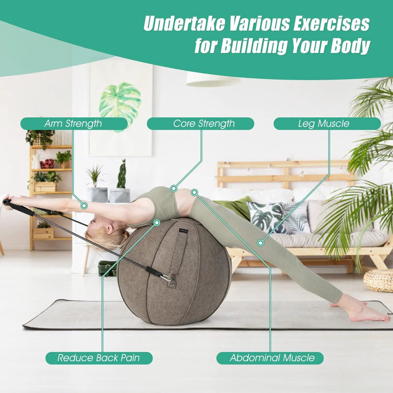 Yoga Sitting Ball with Felt Cover and Air Pump by DirectDeals
