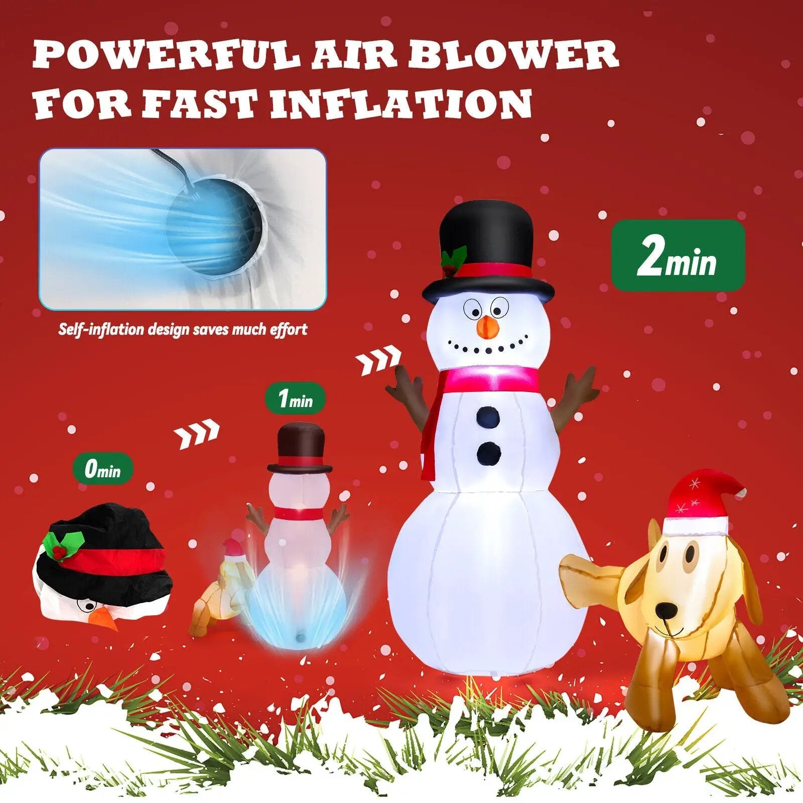 6 Feet Tall Inflatable Snowman and Dog Set Christmas Decoration with LED Lights by DirectDeals