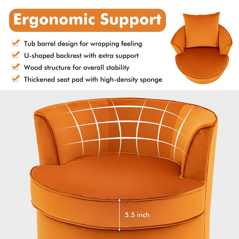 Modern 360¬∞ Swivel Barrel Chair with No Assembly Needed-Orange by DirectDeals