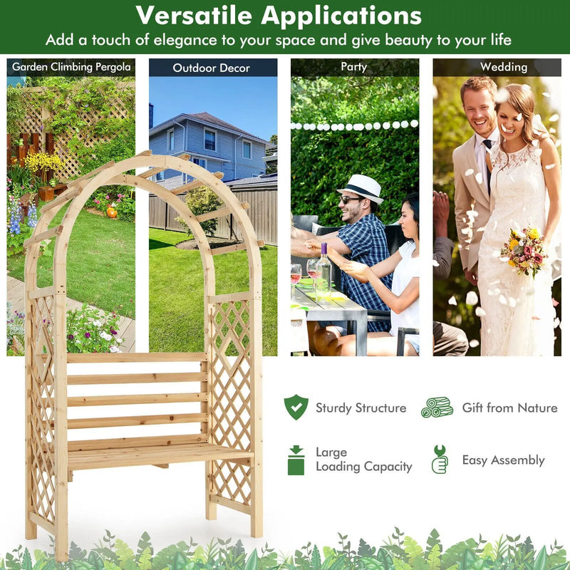 Wooden Garden Bench Arch Pergola Outdoor Arbor by DirectDeals