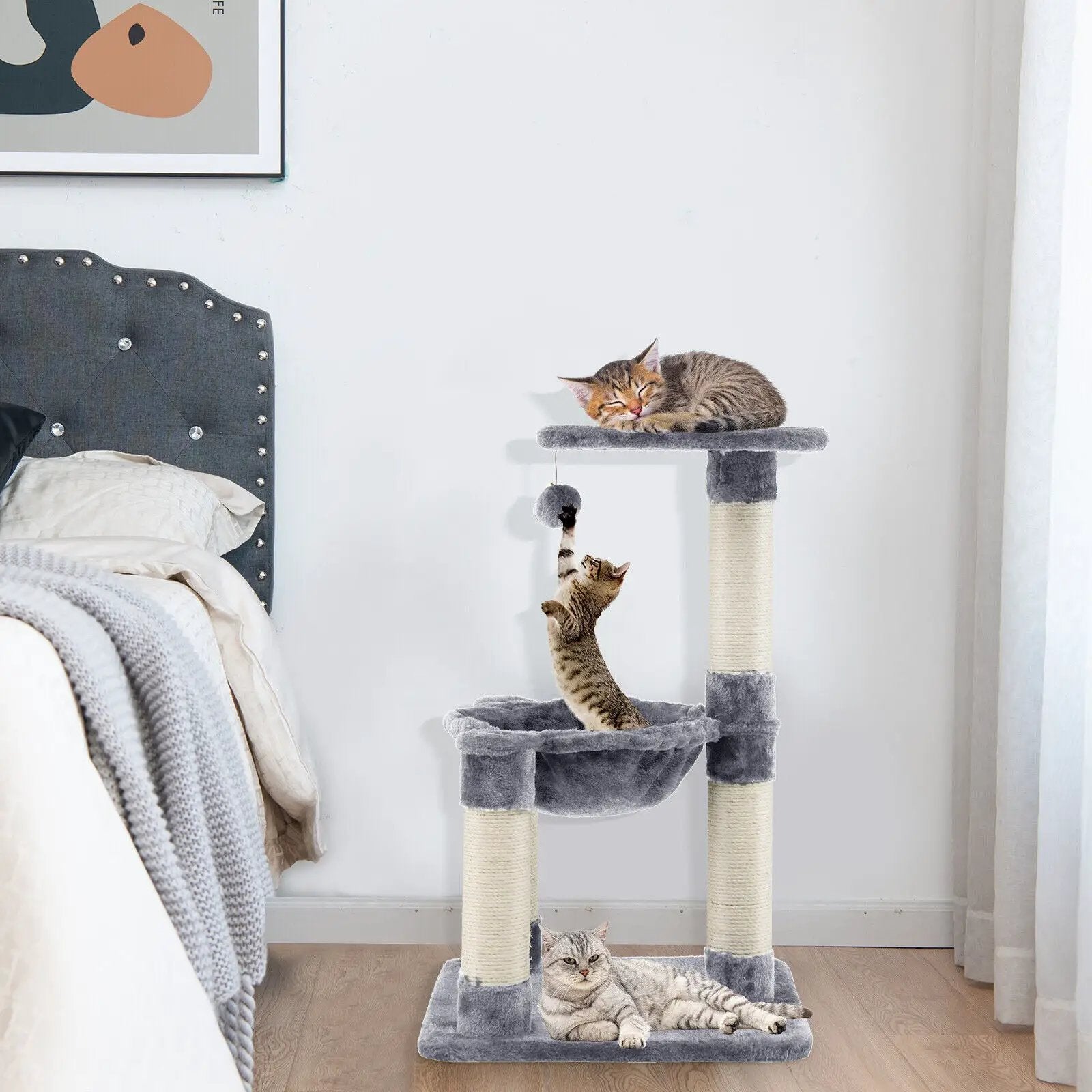 Multi-level Cat Tree with Scratching Posts and Cat Hammock by DirectDeals