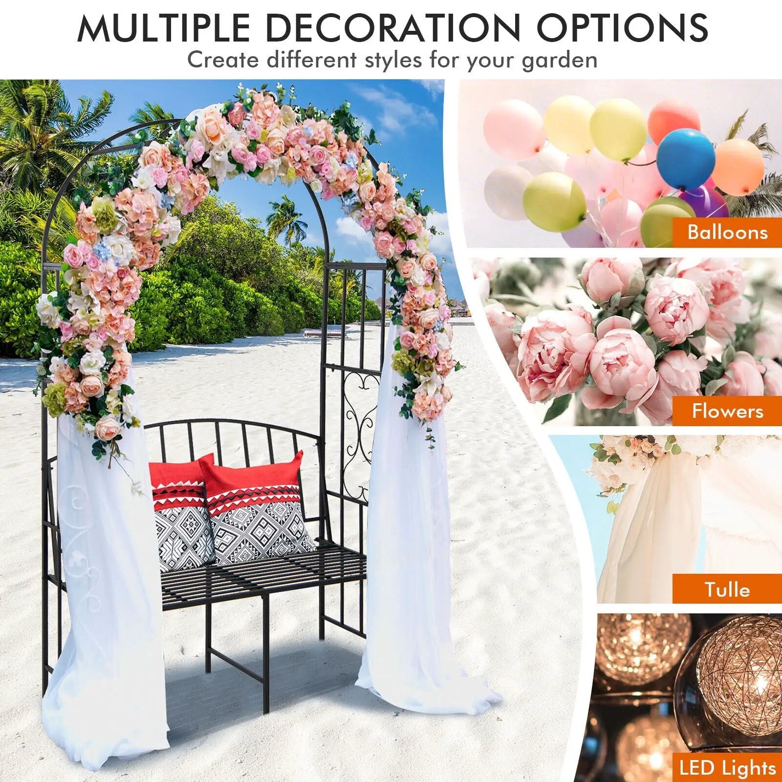 Steel Garden Arch with 2-Seat Bench by DirectDeals