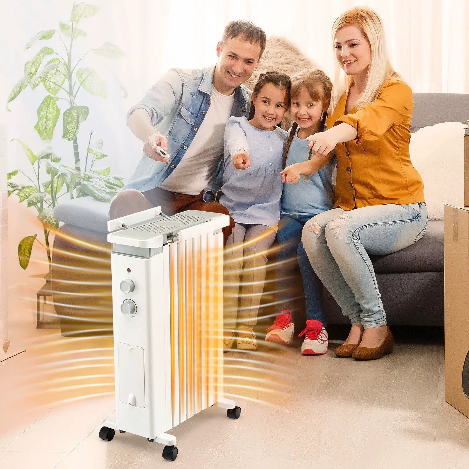 1500W Portable Oil Filled Radiator Heater with 3 Heat Settings by DirectDeals