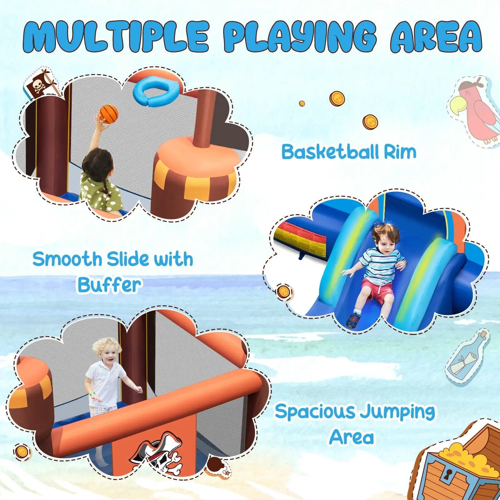 Pirate-Themed Inflatable Bounce Castle with Large Jumping Area and 735W Blower by DirectDeals