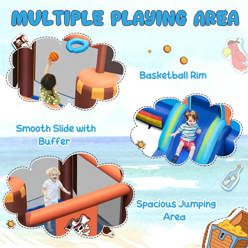 Pirate-Themed Inflatable Bounce Castle with Large Jumping Area and 735W Blower by DirectDeals
