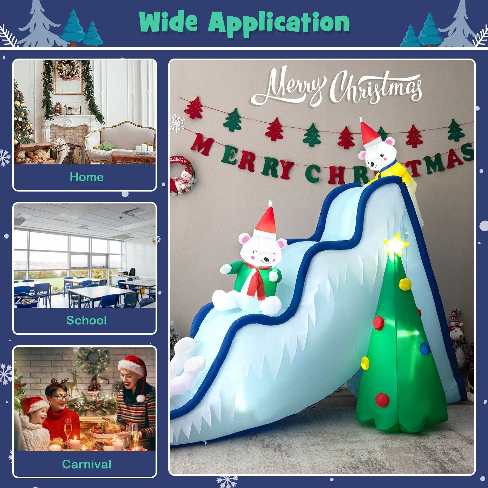 9 Feet Inflatable Polar Bear Slide Scene Decoration with LED Lights by DirectDeals