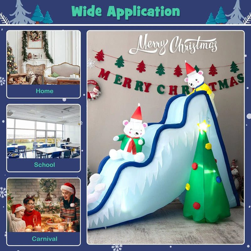 9 Feet Inflatable Polar Bear Slide Scene Decoration with LED Lights by DirectDeals