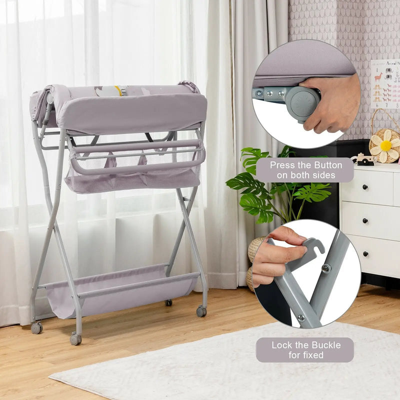 Baby Changing Table with Safety Belt and 4-side Defence-Gray by DirectDeals