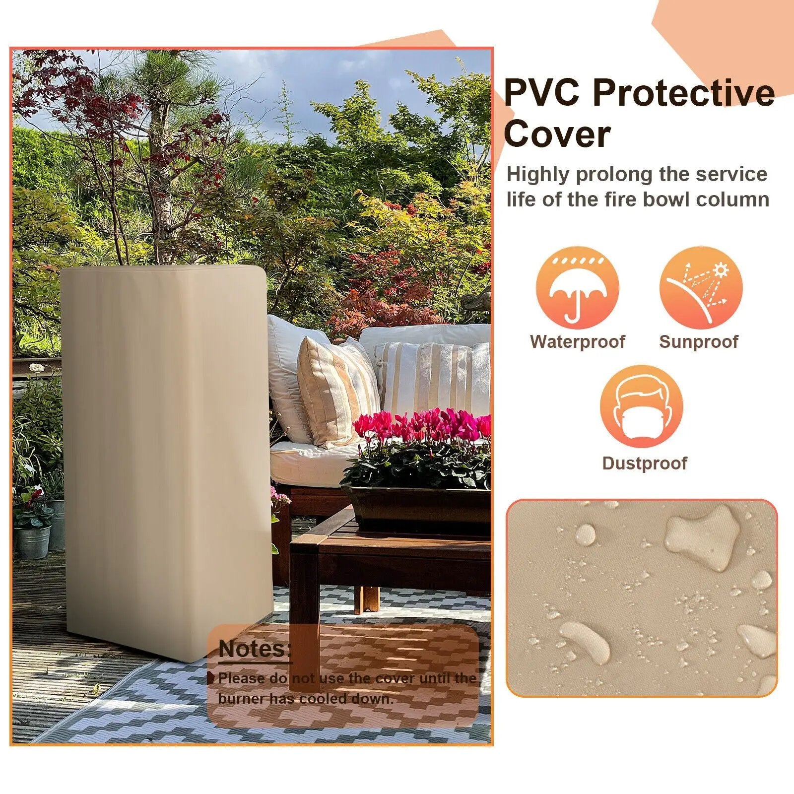 48 Inch Propane Fire Bowl Column with Lava Rocks and PVC Cover-Gray by DirectDeals