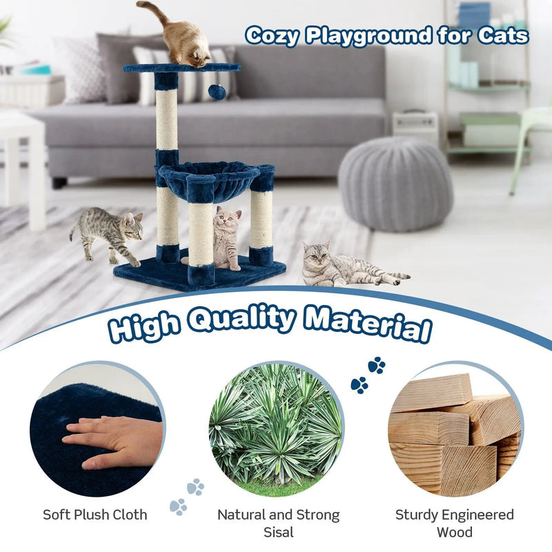Multi-level Cat Tree with Scratching Posts and Cat Hammock by DirectDeals