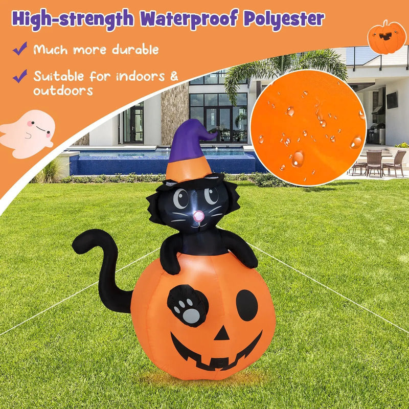 5 Feet Inflatable Halloween Pumpkin with Witch's Black Cat by DirectDeals