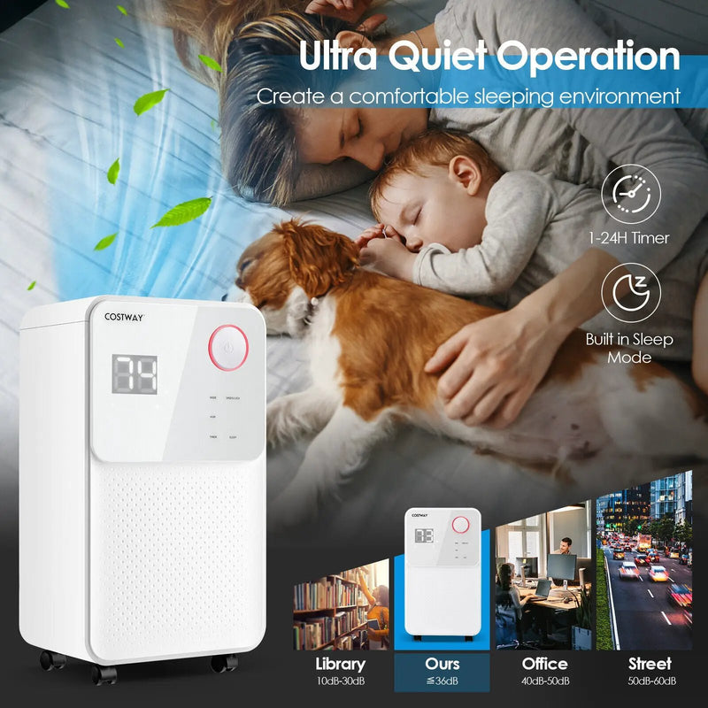 32 Pints 2000 Sq. Ft Dehumidifier for Home and Basements with 3-Color Digital Display-White by DirectDeals
