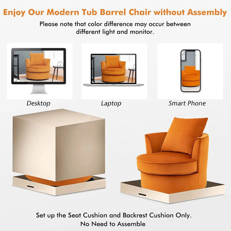 Modern 360¬∞ Swivel Barrel Chair with No Assembly Needed-Orange by DirectDeals