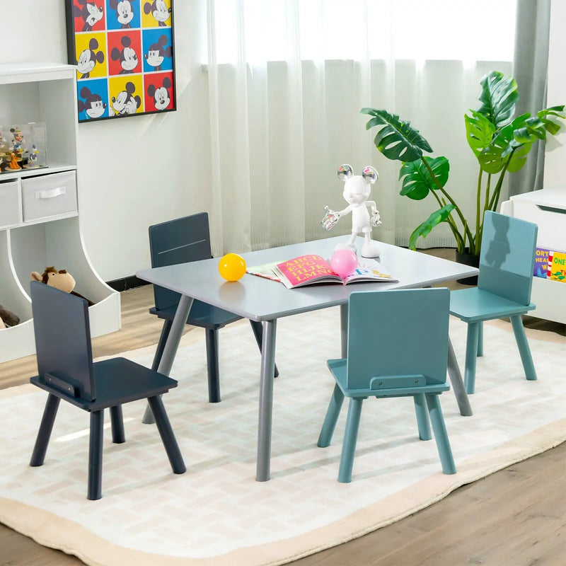 5 Pieces Kids Wooden Activity Play Furniture Set with Building Blocks-Blue by DirectDeals