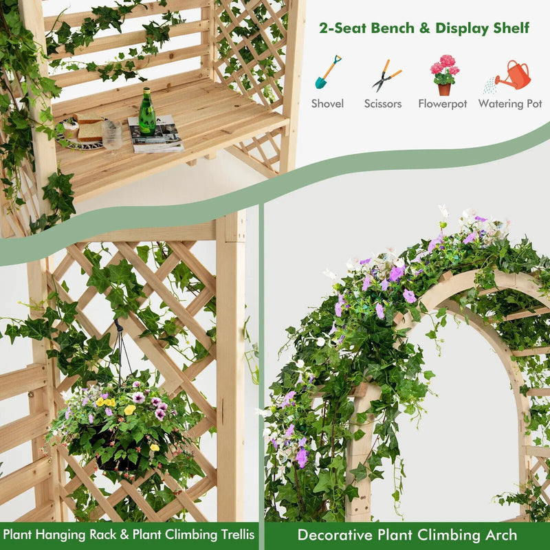 Wooden Garden Bench Arch Pergola Outdoor Arbor by DirectDeals