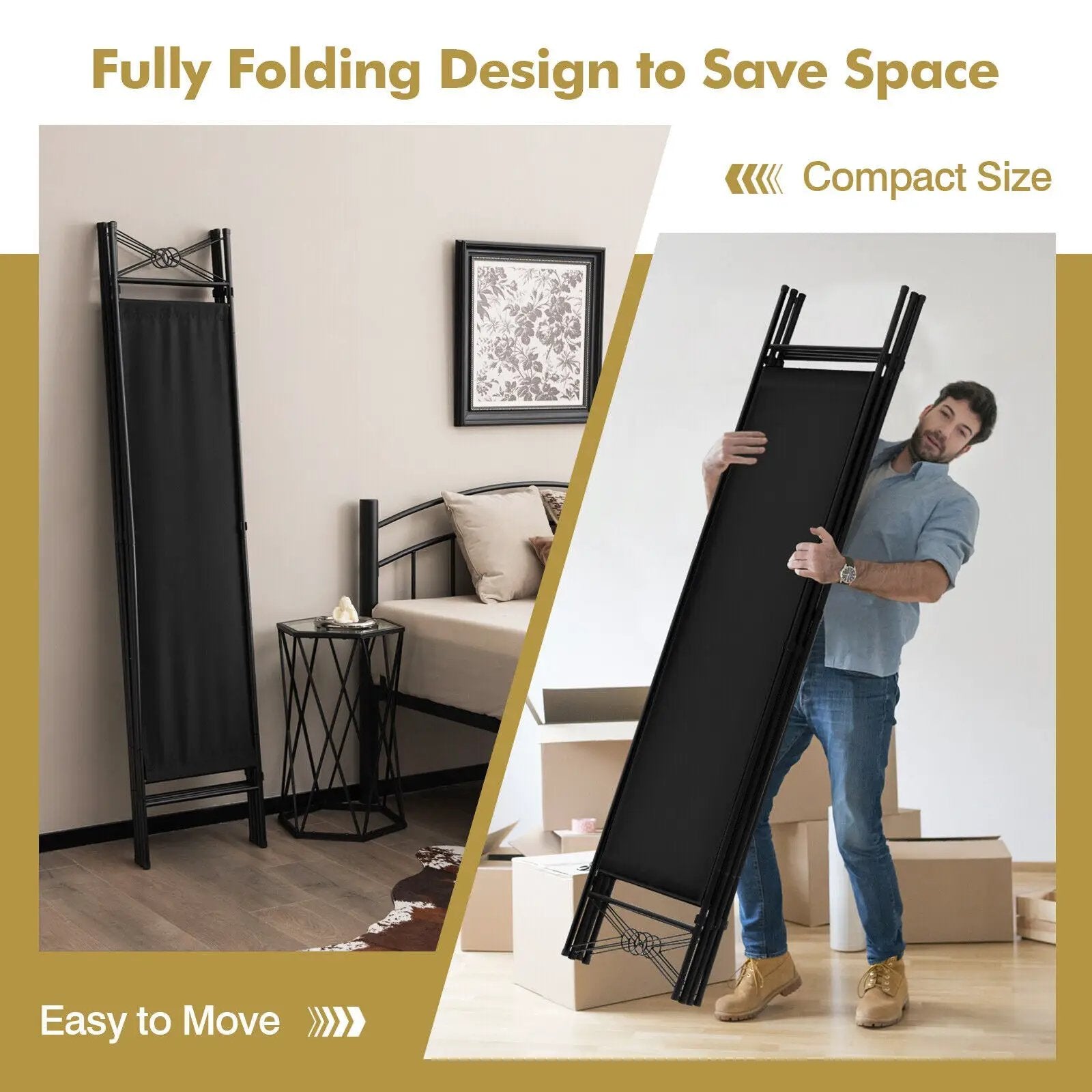 6 Feet 4-Panel Folding Freestanding Room Divider by DirectDeals