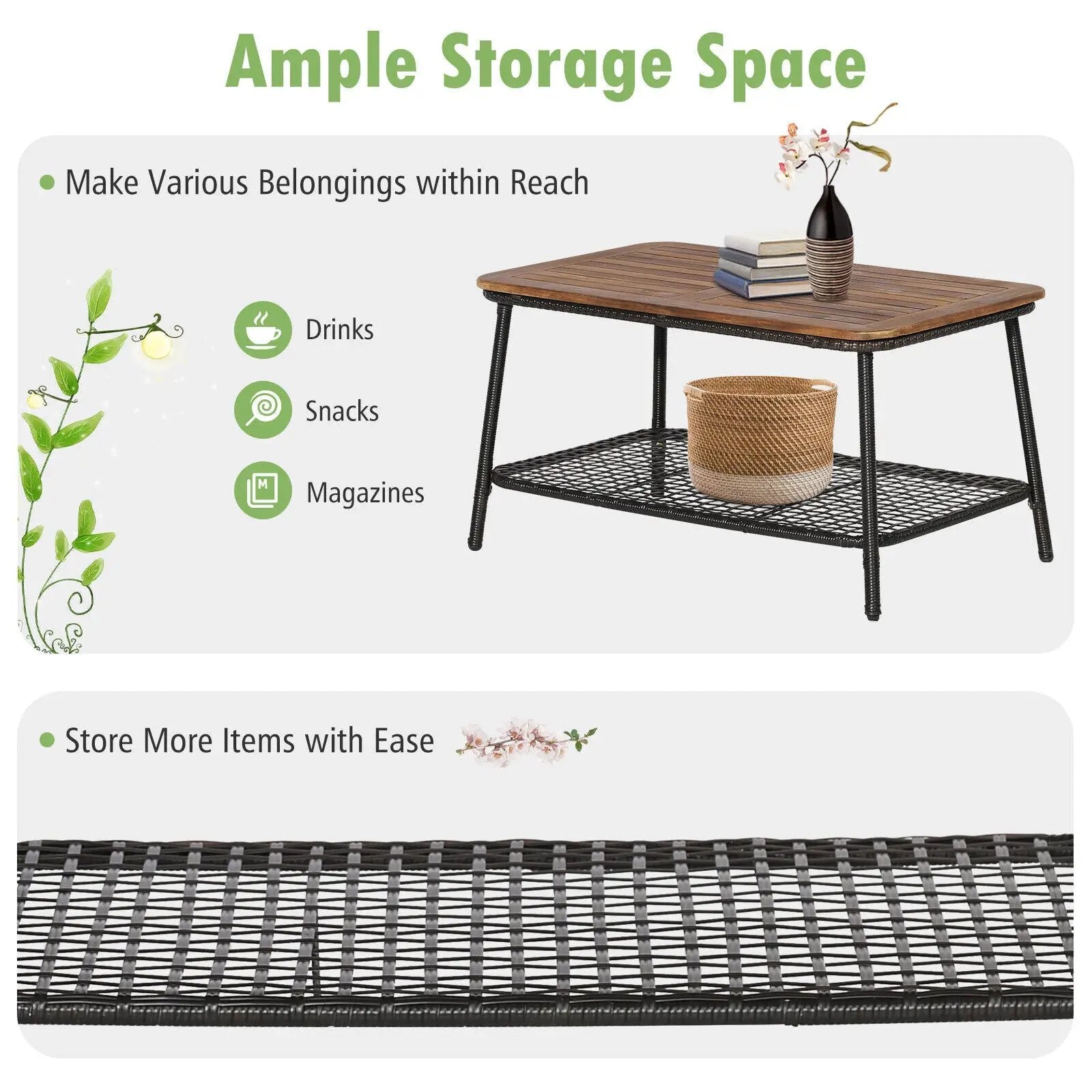 4 Pieces Patio Rattan Furniture Set with 2-Tier Coffee Table-White by DirectDeals
