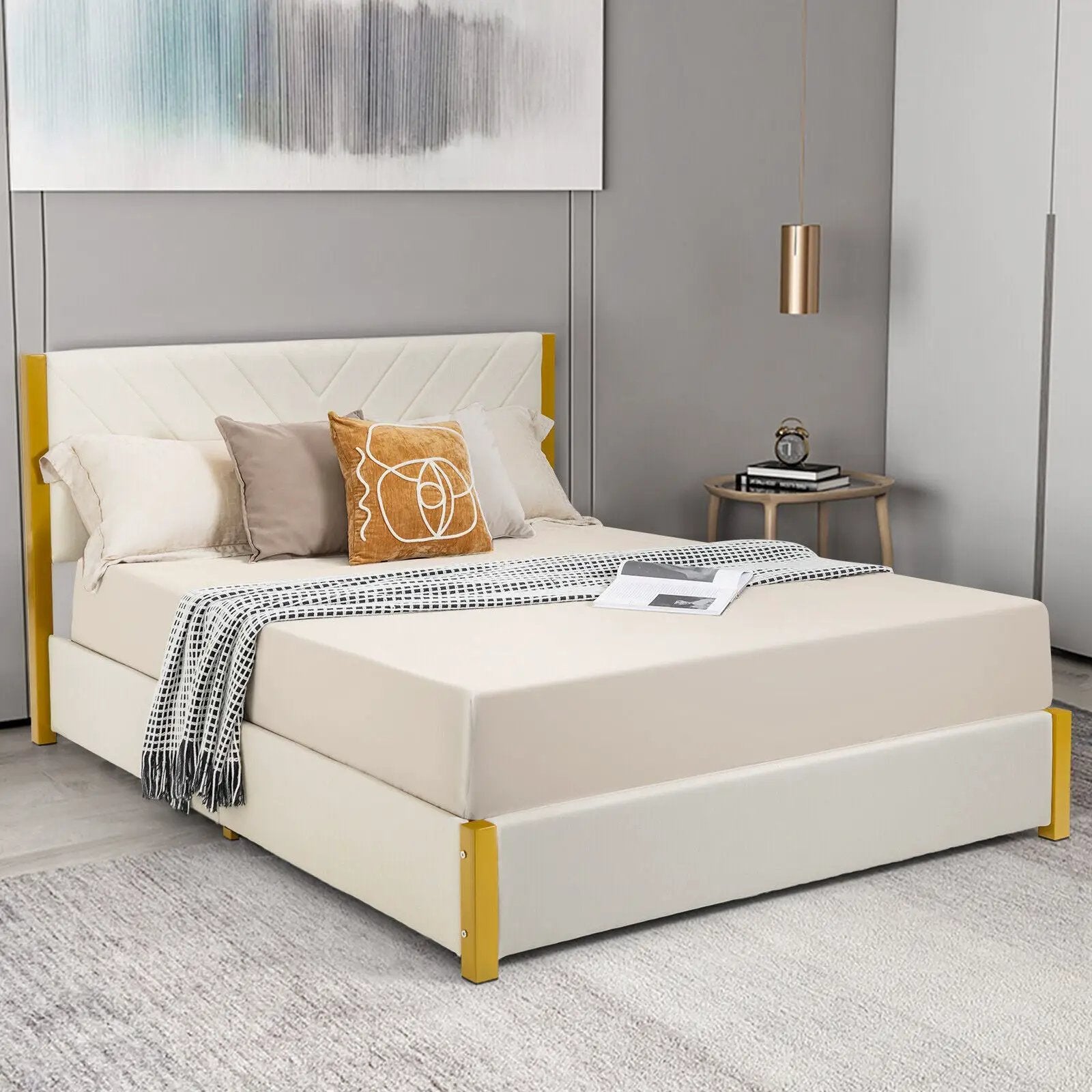 Full Size/Queen Size Upholstered Bed Frame with Adjustable Headboard and 4 Drawers by DirectDeals