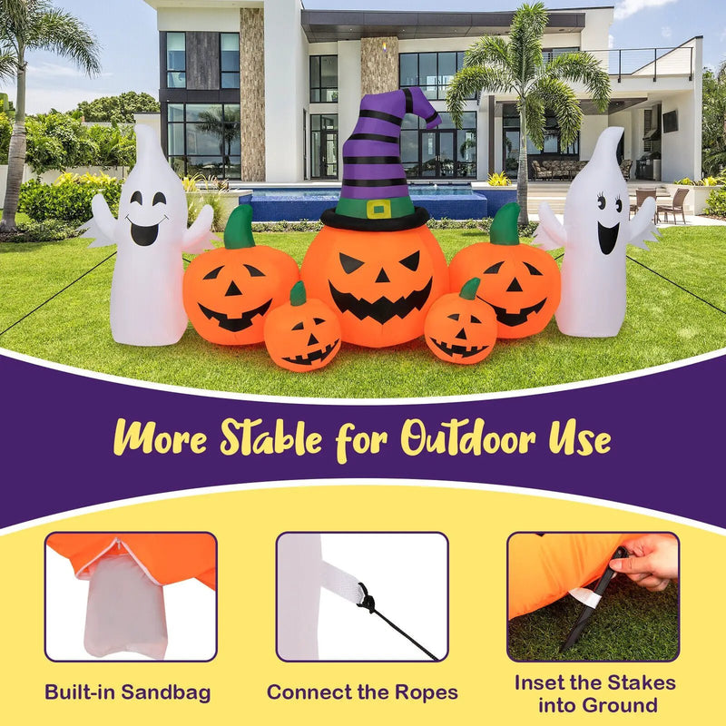 9 Feet Long Halloween Inflatable Pumpkins with 2 Ghosts by DirectDeals