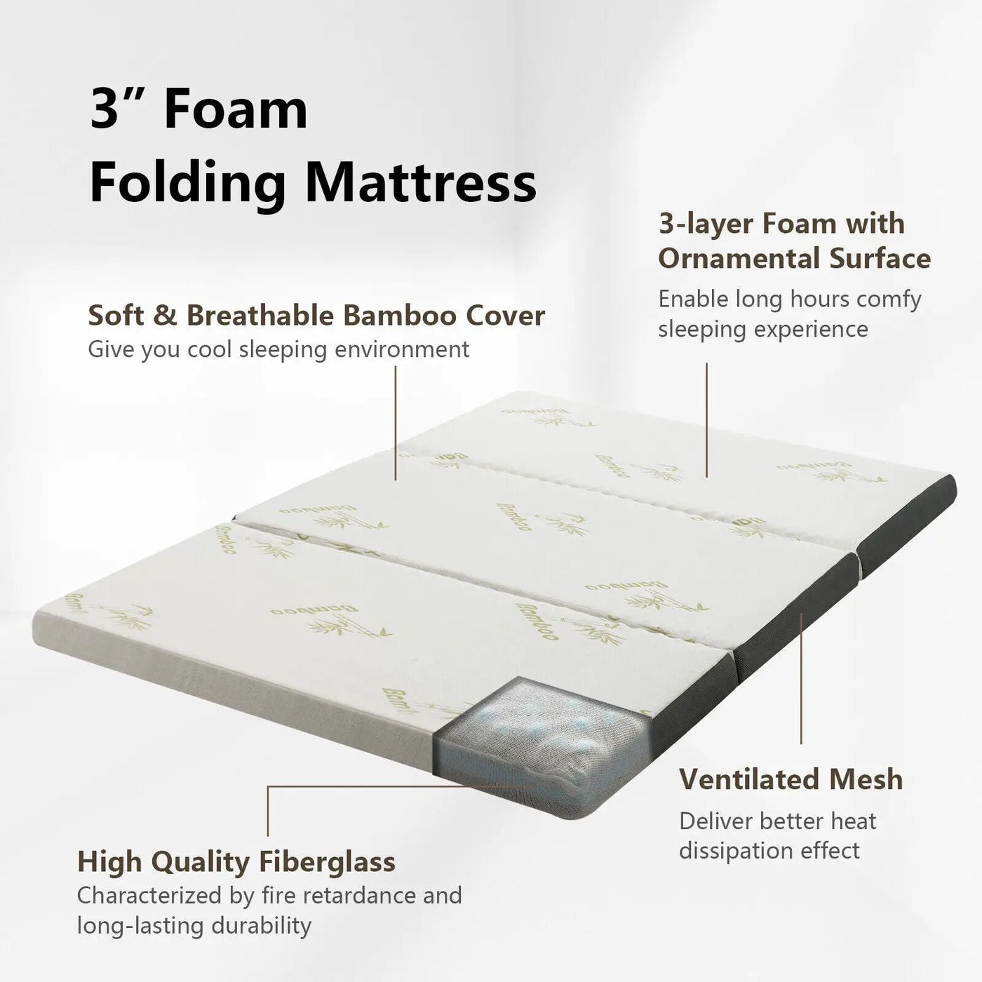 Portable Tri-fold Memory Foam Floor Mattress Topper Portable with Carrying Bag by DirectDeals