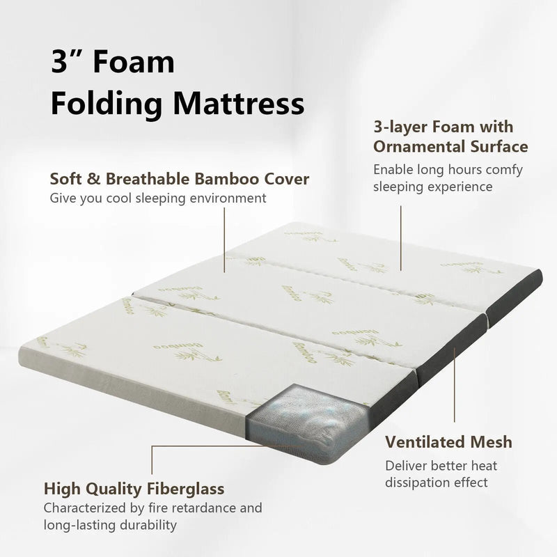 Portable Tri-fold Memory Foam Floor Mattress Topper Portable with Carrying Bag by DirectDeals