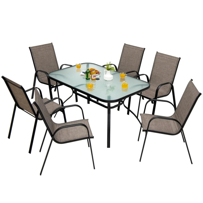 6 Pieces Patio Stackable Dining Chairs with Curved Armrests and Breathable Fabric by DirectDeals
